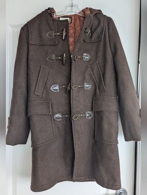 Vintage Brown Hooded Wool Duffle Coat